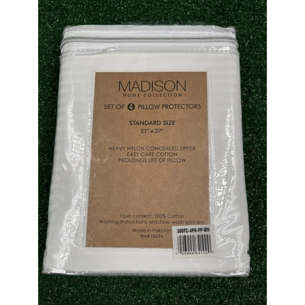 Madison Home Collection 300 Thread Count Set of 4 Pillowcase Protector White NEW